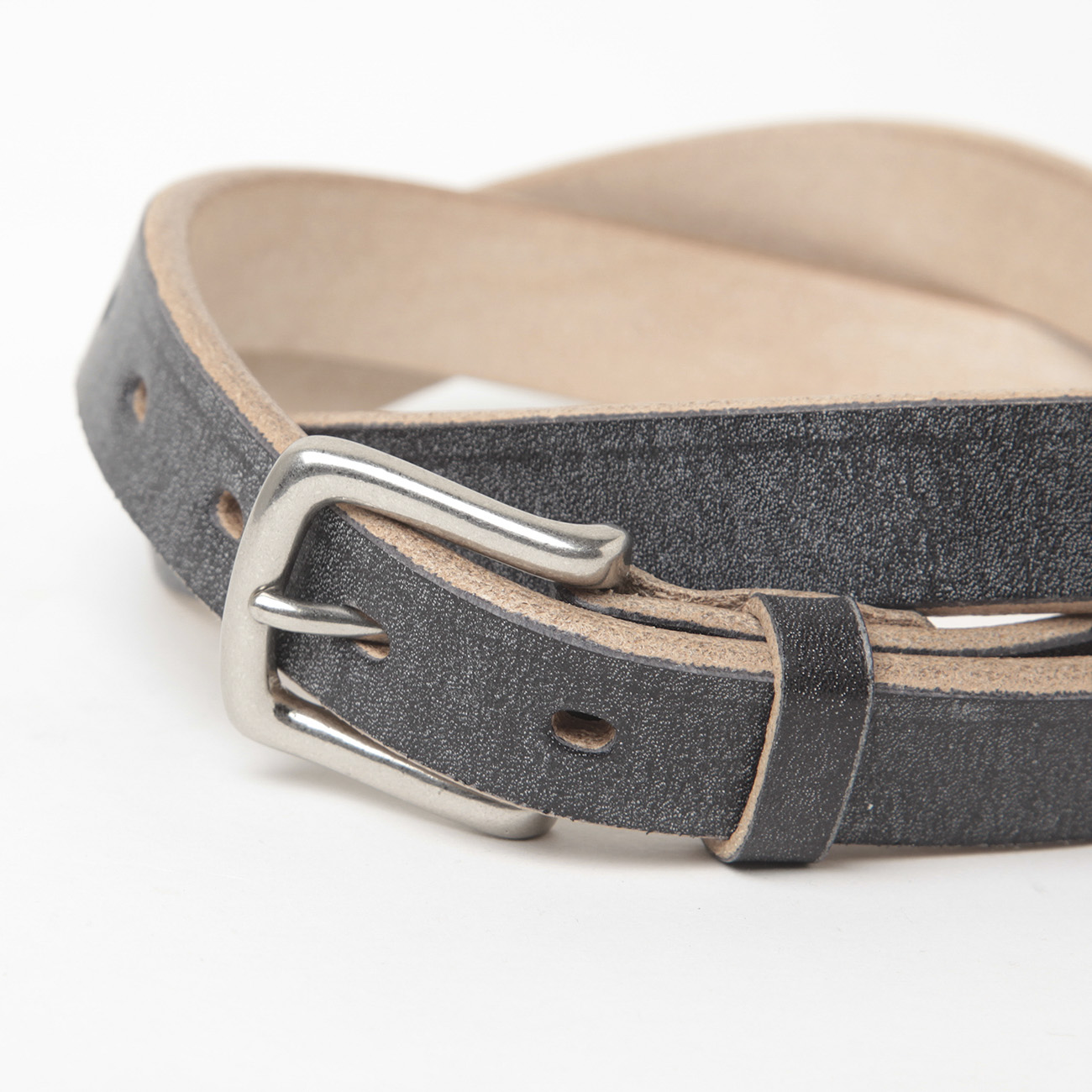 INTERIM / インテリム | 25mm OAK BARK LEATHER BELT - Black