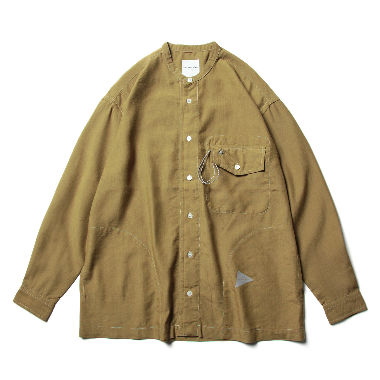 and wander / アンドワンダー | dry linen band collar shirt - Camel  
