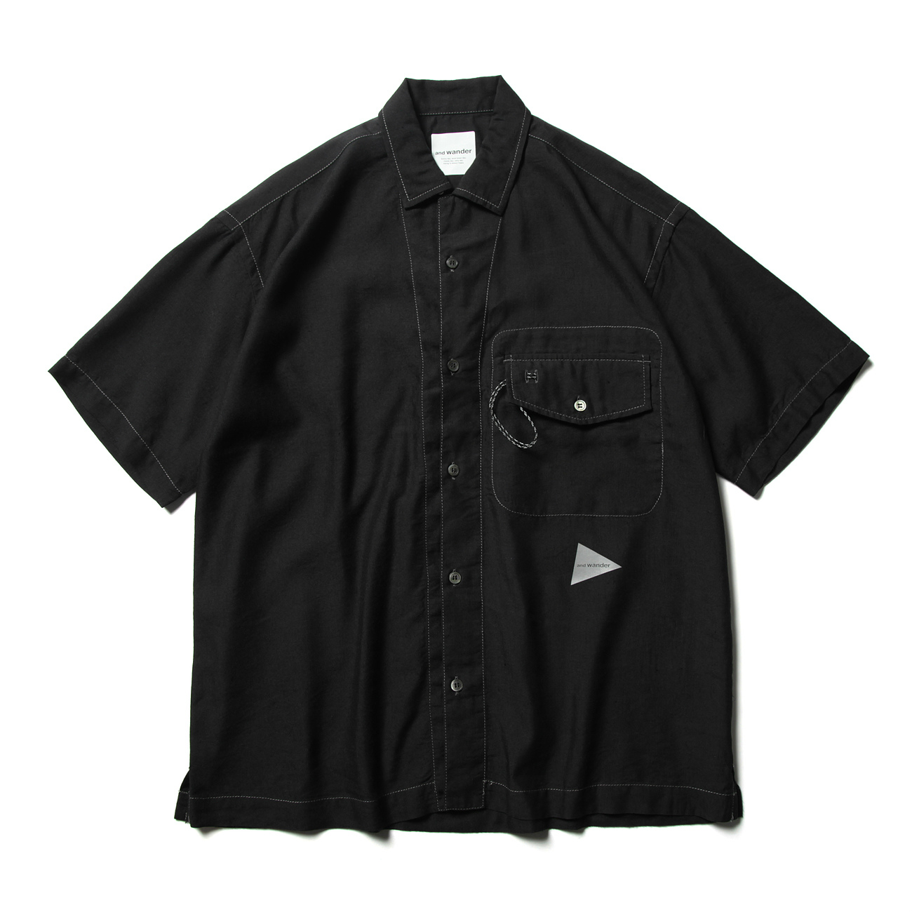 and wander / アンドワンダー | dry linen open collar shirt - Black