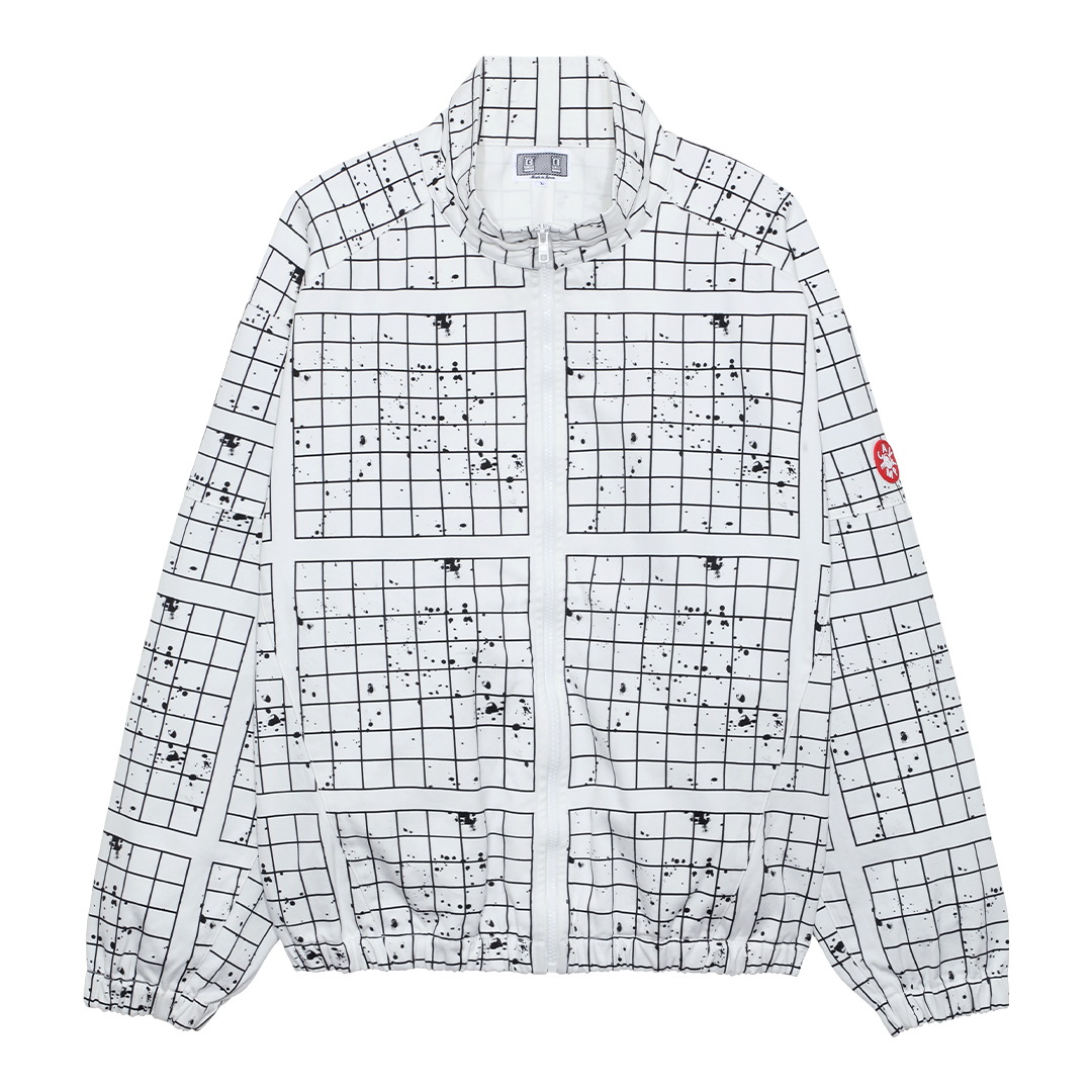 PANELED GRID ZIP JACKET - White