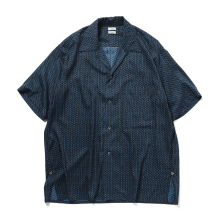 YOKE / ヨーク | Vintage Pattern Printed Open Collar Shirt - Navy