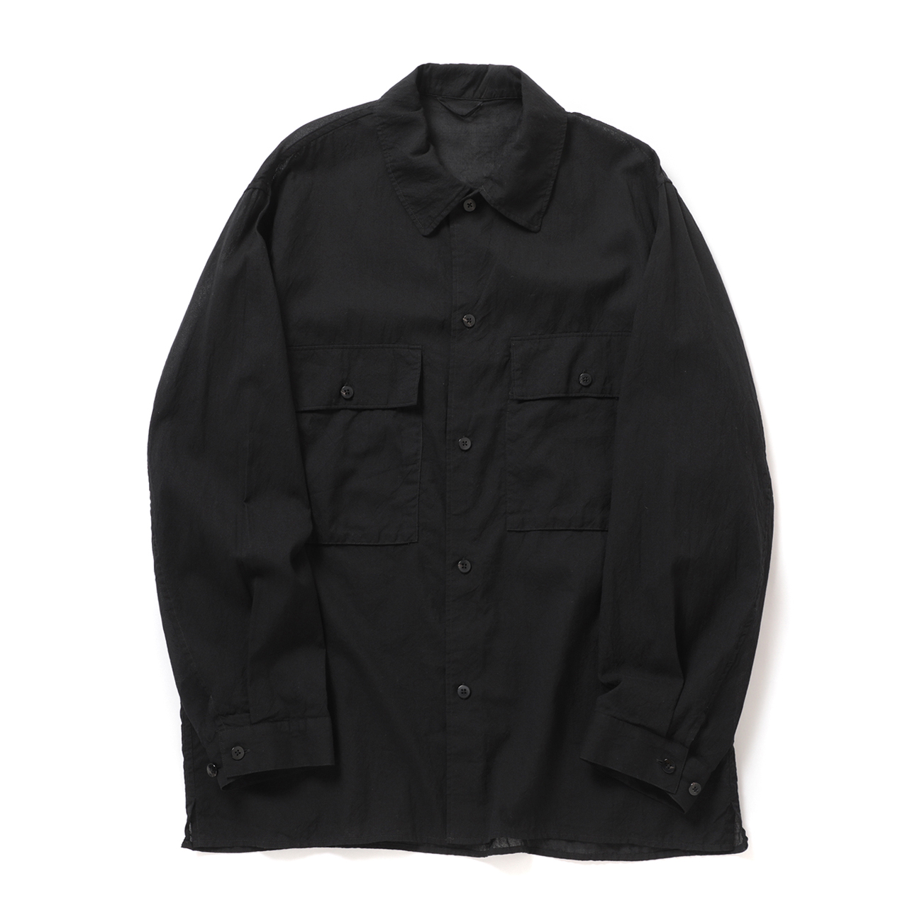 blurhms / ブラームス | Silk-Co Voile Military Shirt - Black | 通販