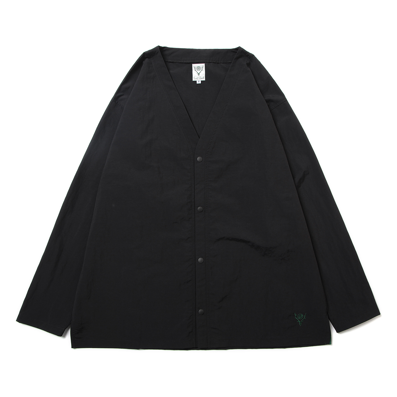 S.S. V Neck Cardigan - Nylon Tasser - Black