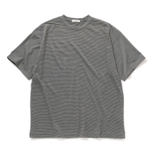 INTERIM / インテリム | EXTRA FINE MERINO WOOL JERSEY / NARROW BORDER S/S TEE - Black
