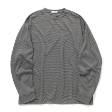 INTERIM / インテリム | EXTRA FINE MERINO WOOL JERSEY / NARROW BORDER L/S TEE - Black