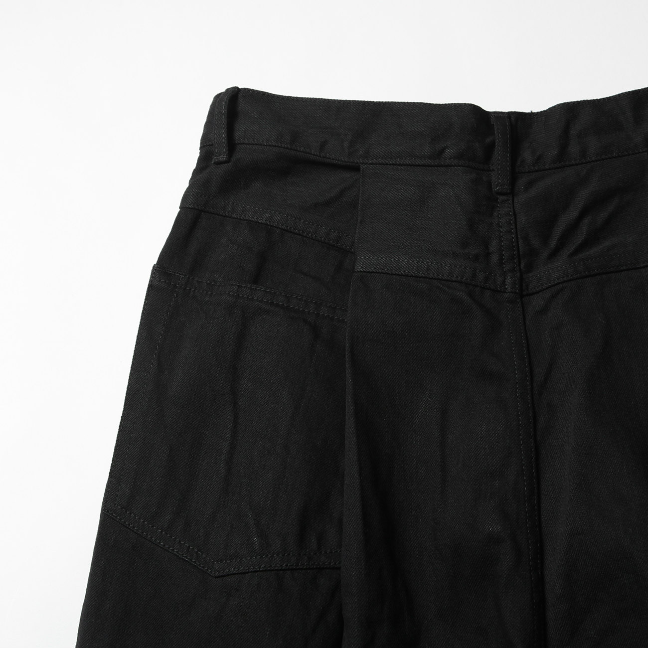 URU / ウル | COTTON DENIM (ONE WASH) / TUCK WIDE PANTS - Black