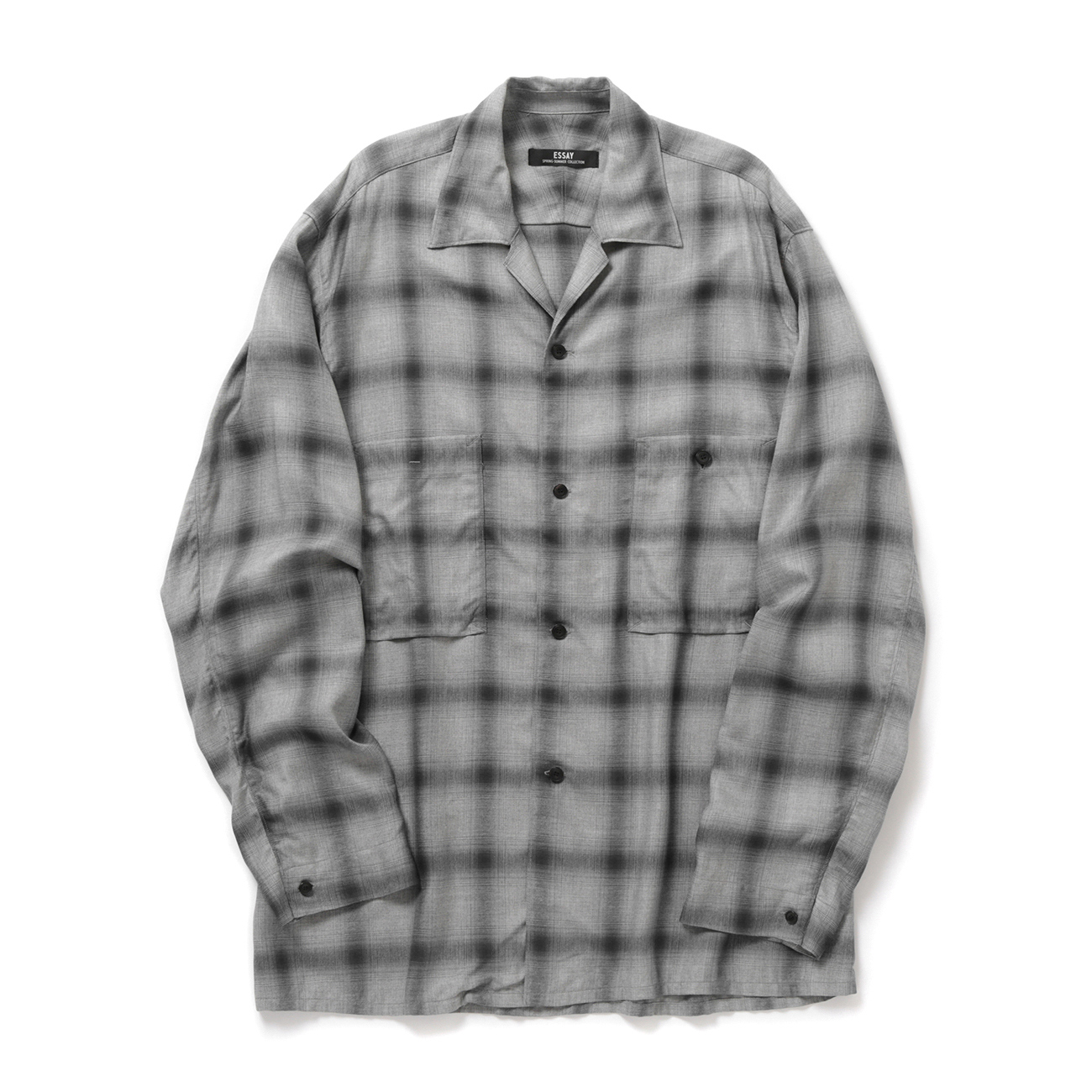 ESSAY / エッセイ | SH-1 SHADOW CHECK OPEN COLLAR SHIRT - Grey