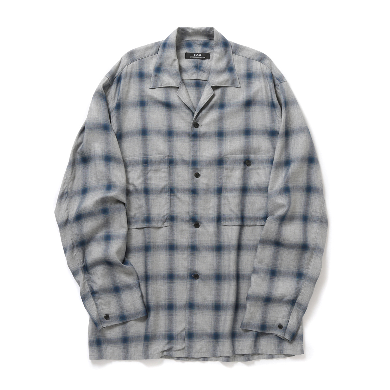 ESSAY / エッセイ | SH-1 SHADOW CHECK OPEN COLLAR SHIRT - Blue