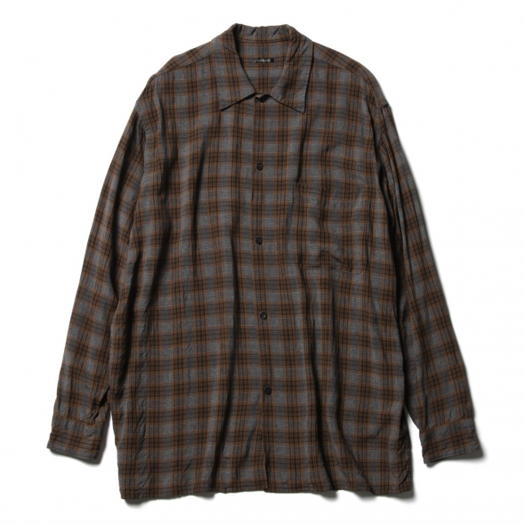 COMOLI / コモリ | レーヨン オープンカラーシャツ - Check | 通販 ...