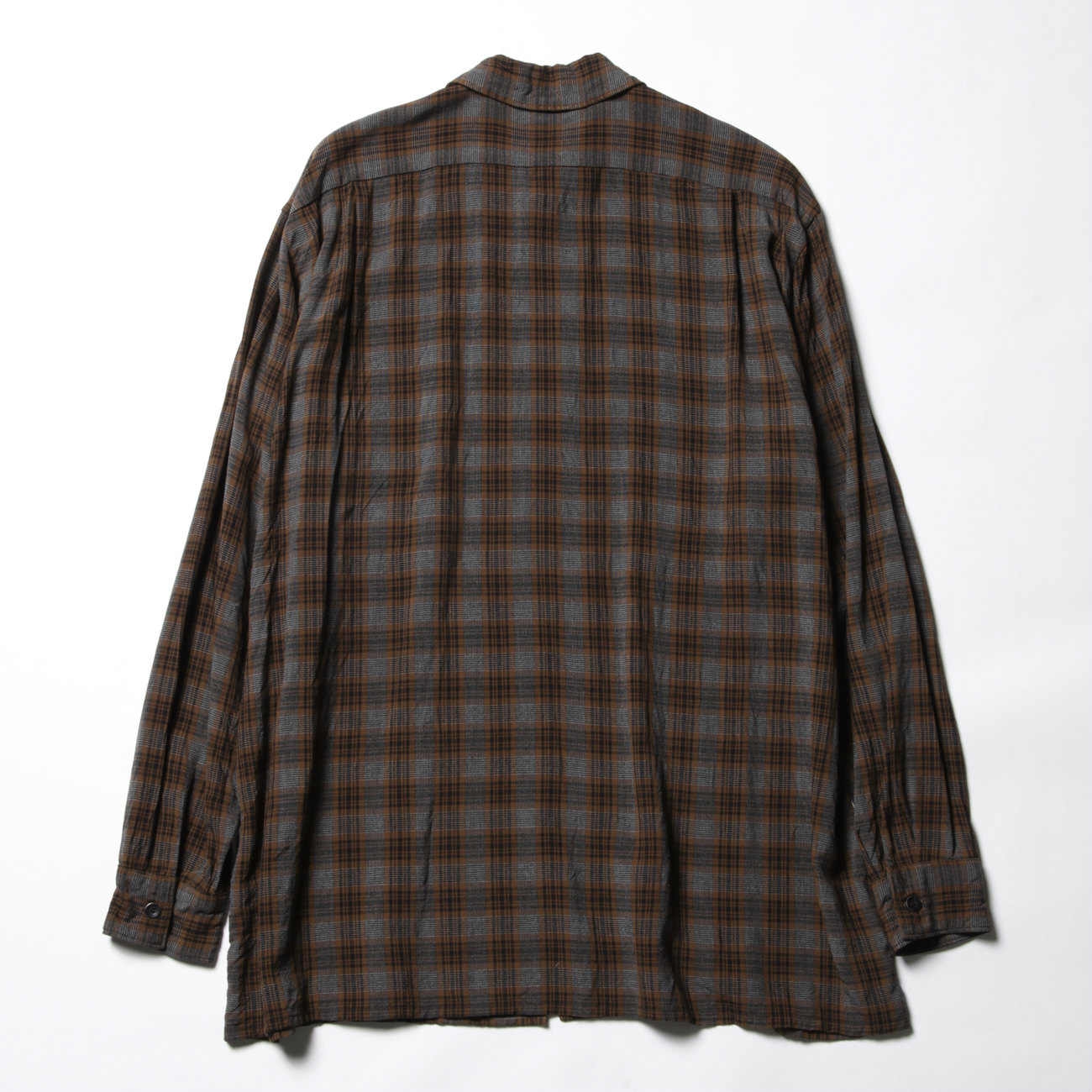 COMOLI コモリ 19SS 日本製 レーヨン オープンカラーシャツ P01-01013 3 BROWN CHECK 長袖 チェック トップス【COMOLI】