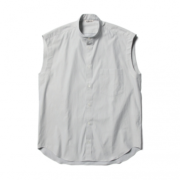 美品 2020SS AURALEE オーラリー WASHED FINX TWILL STRIPE SLEEVELESS SHIRTS ノースリーブシャツ0/ホワイログレー【2400013252638】 AURALEE / オーラリー | WASHED FINX TWILL STRIPE SLEEVELESS SHIRTS