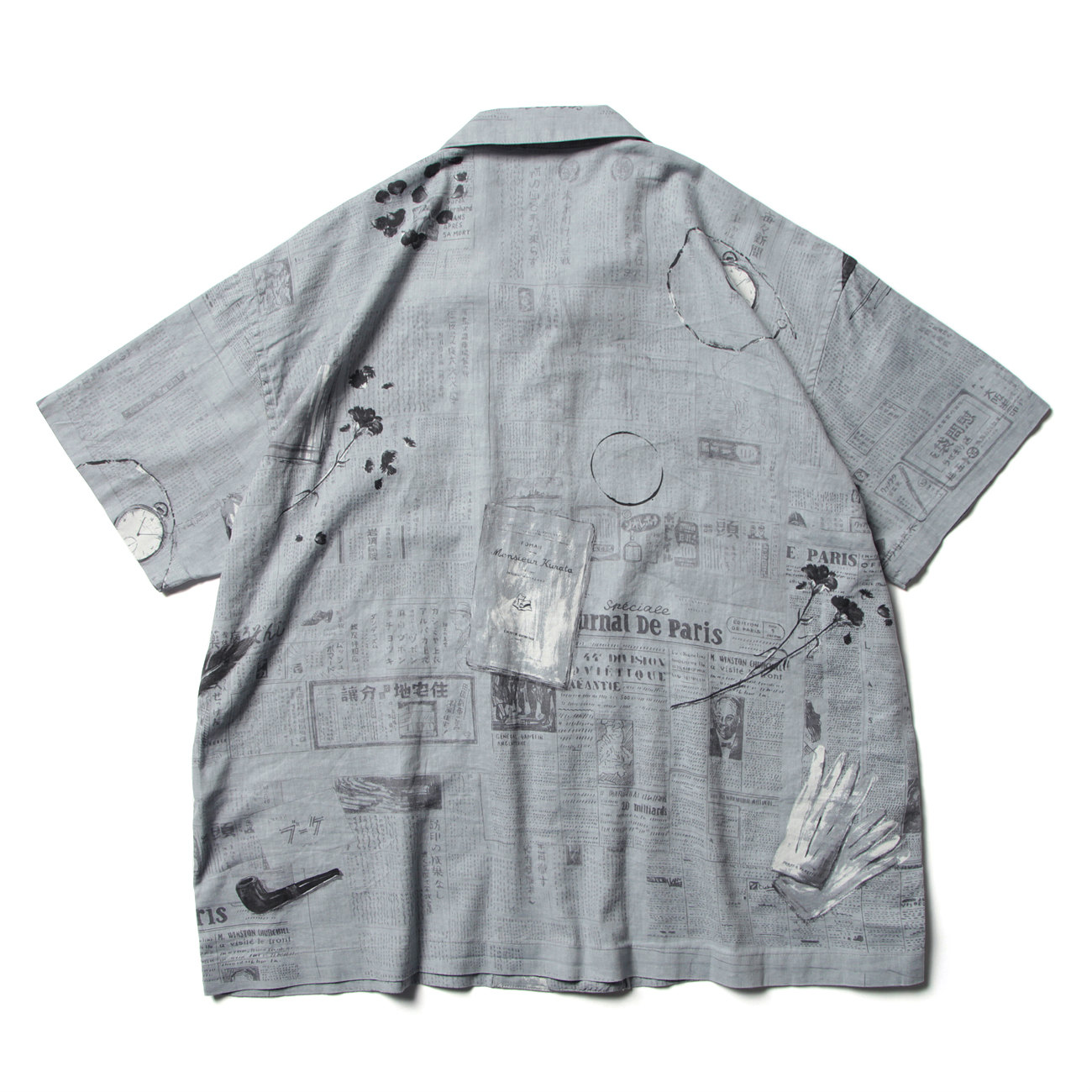 MONSIEUR KURATA COTTON LINEN SHORT SLEEVE SHIRT - Gray