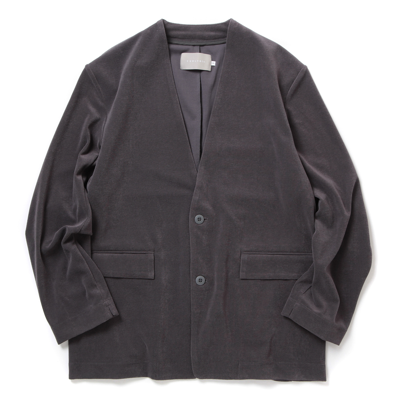 CURLY / カーリー | HIGH GAUGE PILE NO COLLAR JACKET - Charcoal 