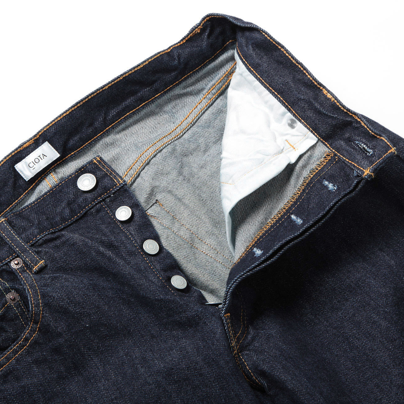 Straight 5 Pocket Pants (Real Indigo) - Navy (One Wash) ボタン
