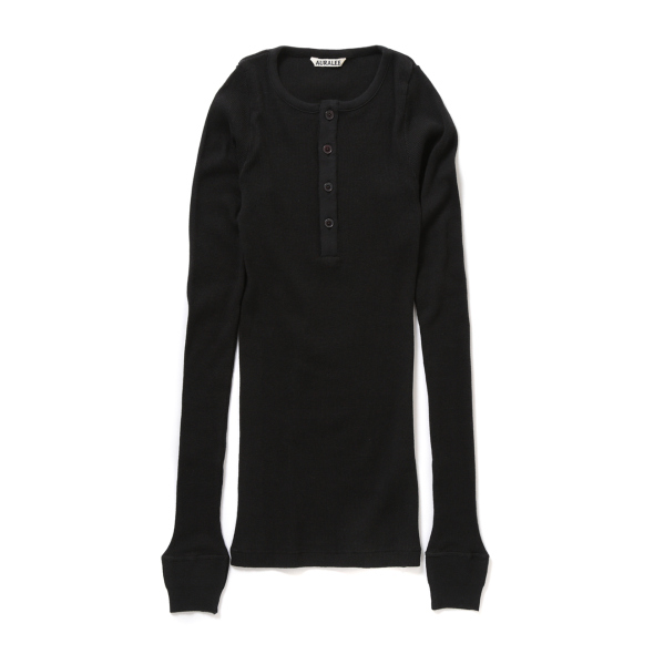 25ssオーラリーORGANIC SOFT RIB HENLY NECK P/O Auralee 'Organic Soft Rib Henley Neck P/O' (Aqua Green) – C