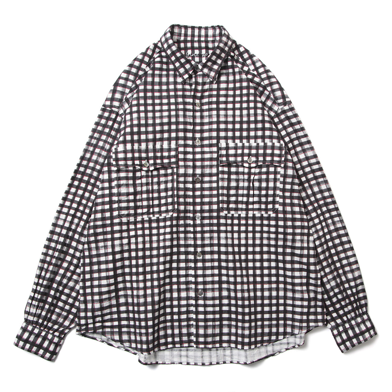 ROLL UP 水彩 GINGHAM SHIRT - Black