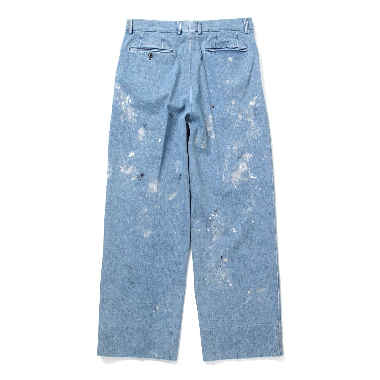 パンツ MILK PAINT DENIM 2-TUCK STRAIGHT SLACKS INTÉRIM/インテリム】MILK PAINT USED BLACK DENIM 2-TUCK