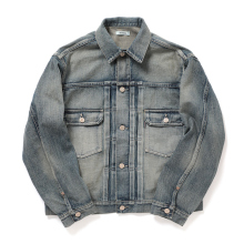 INTERIM / インテリム | HYPER BIG CLASSIC VINTAGE 2ND SHUTTLE DENIM SIDE PANEL JACKET - C.Navy
