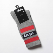 STUSSY / ステューシー | SP19 Stripe Crew Socks - Grey / Red