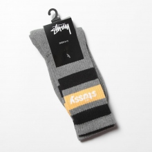 STUSSY / ステューシー | Stripe Crew Socks - Grey / Gold