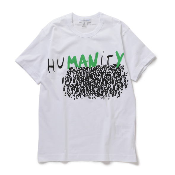 COMME des GARCONS SHIRT | printed cotton jersey / HUMANITY - White