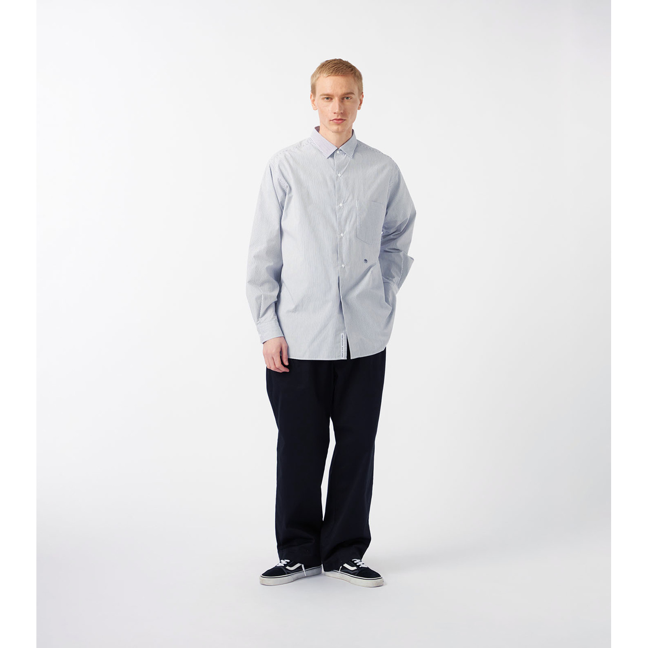 トップス　ろくsama nanamica / ナナミカ | Regular Collar Stripe Wind Shirt - Sax