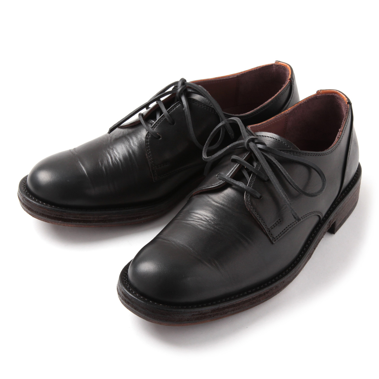 MOTO / モト | Wステッチ外羽根 Plain Toe Oxford Shoes #1632 - Black