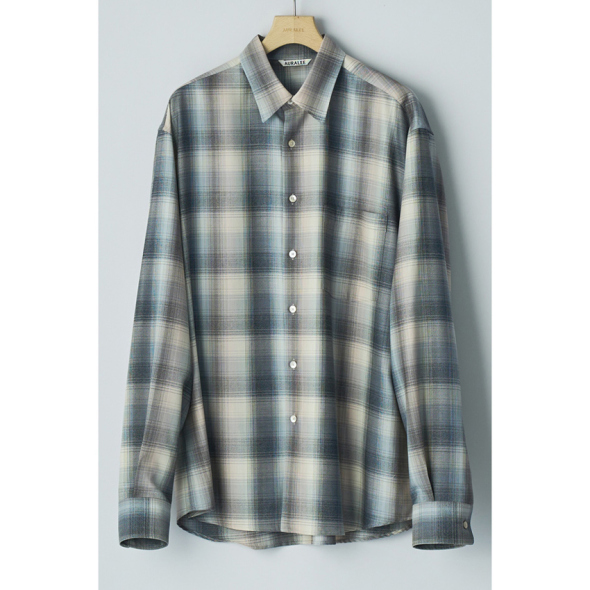 Norse Store | Shipping Worldwide - Auralee Super Light Wool Check Shirt -  Beige Blue Check