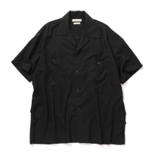 YOKE / ヨーク | GARMENTDYED COTTON SILK TWILL OPEN COLLAR SHIRT - Black