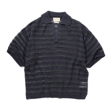 YOKE / ヨーク | BORDER MESH KNIT SKIPPER POLO SHIRT - Navy
