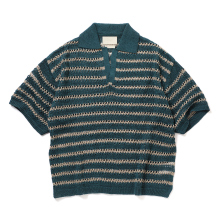 YOKE / ヨーク | BORDER MESH KNIT SKIPPER POLO SHIRT - Peacock Green