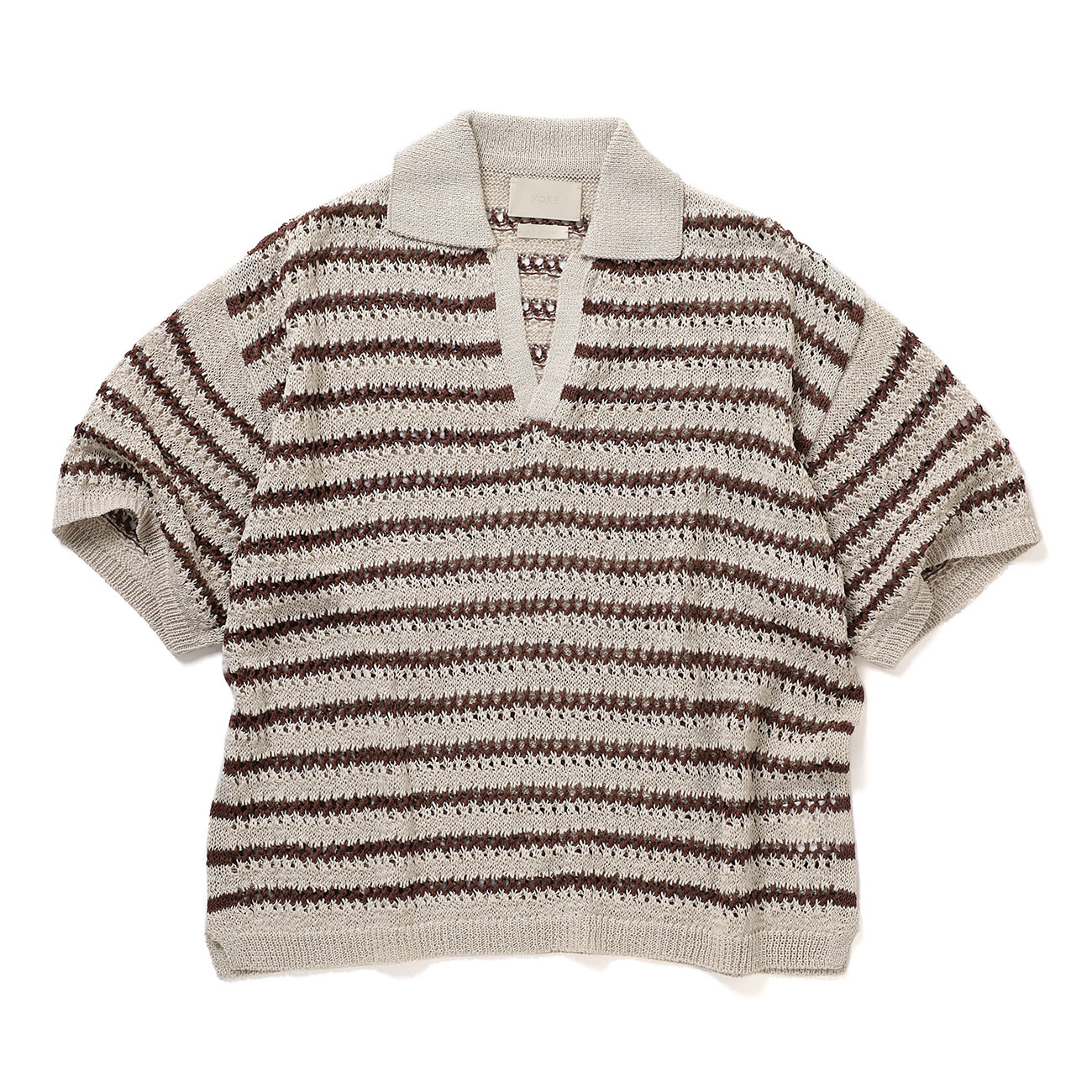 YOKE / ヨーク | BORDER MESH KNIT SKIPPER POLO SHIRT - Ivory