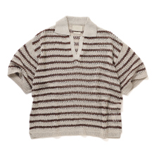 YOKE / ヨーク | BORDER MESH KNIT SKIPPER POLO SHIRT - Ivory