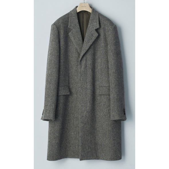 AURALEE TWEED CHESTERFIELD COAT 袖丈詰済 4 Auralee Wool Tweed Chesterfield Coat Khaki at CareOfCarl.com