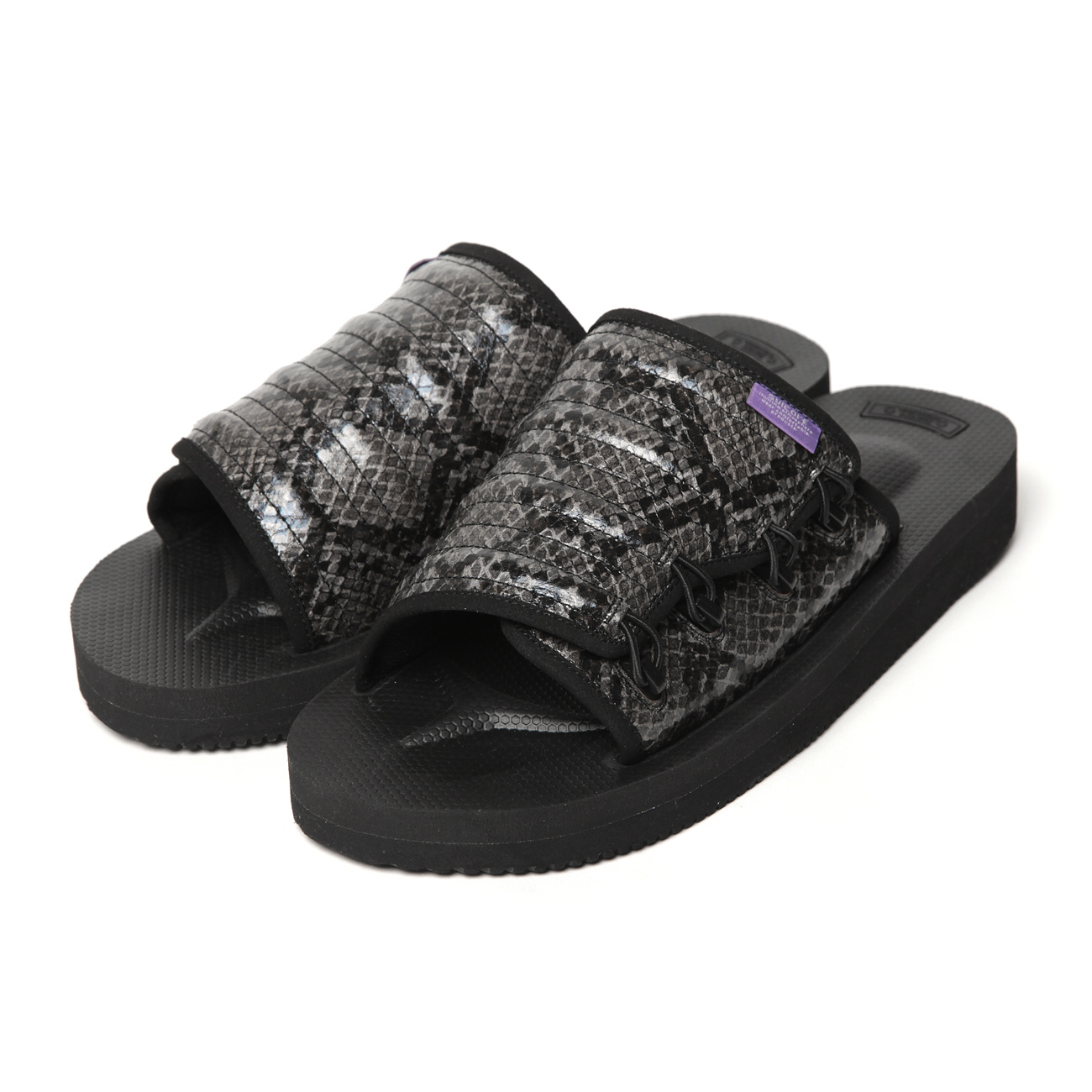 Suicoke × NEPENTHES Purple Label - Elastic Strap Sandal w/A-B Vibram -  Python Embossed - Black