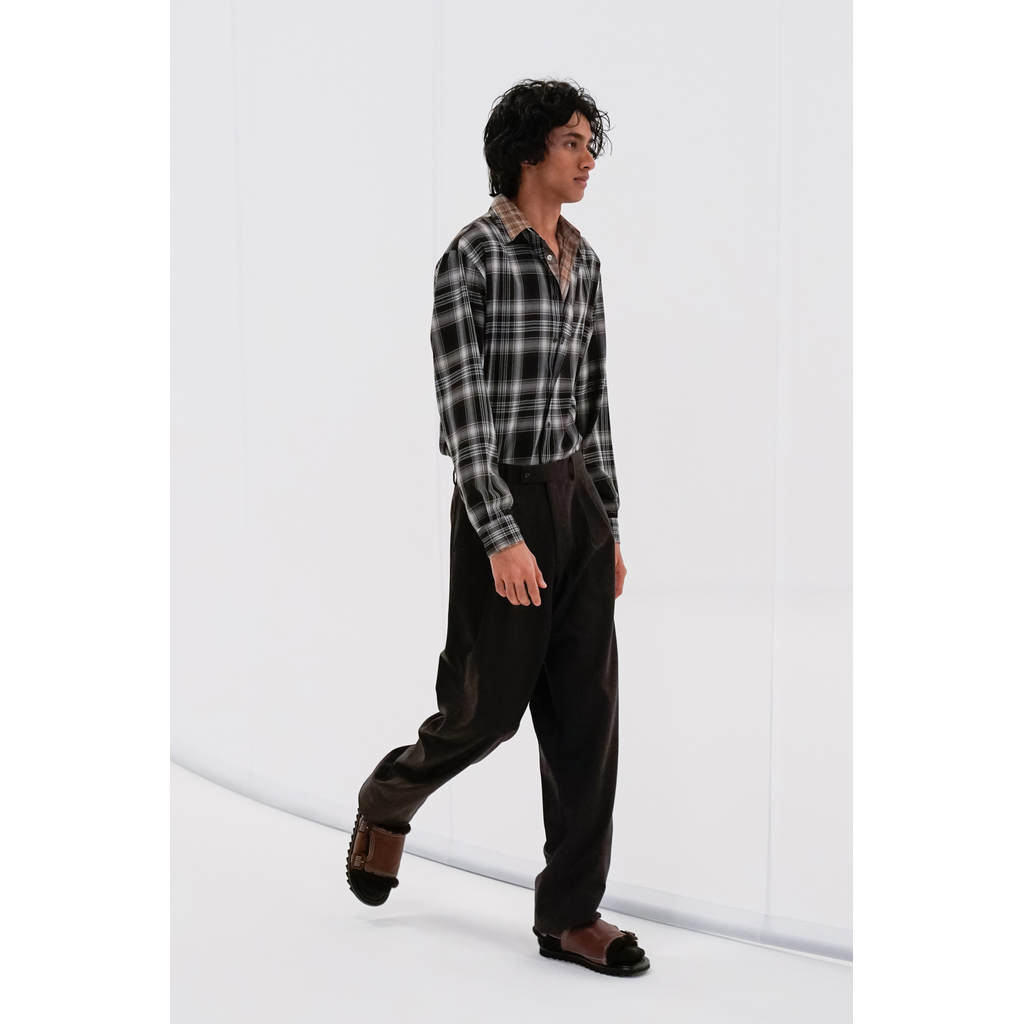 WOOL FULLING FLANNEL SLACKS (メンズ) - Top Dark Brown