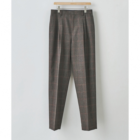 BLUEFACED WOOL CHECK WIDE SLACKS (メンズ) - Brown Check