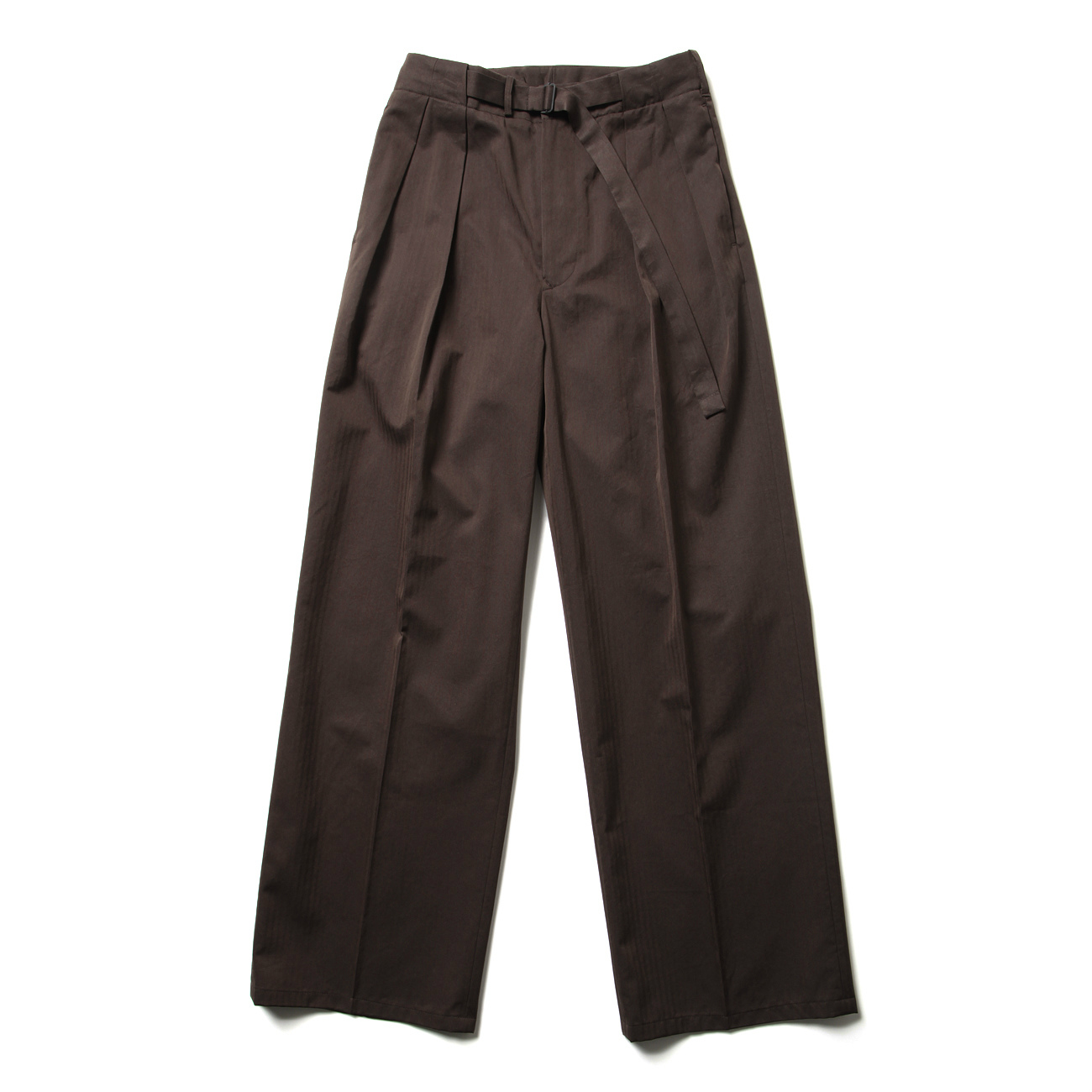 WASHED FINX HERRINGBONE BELTED PANTS (レディース) - Brown Chambray