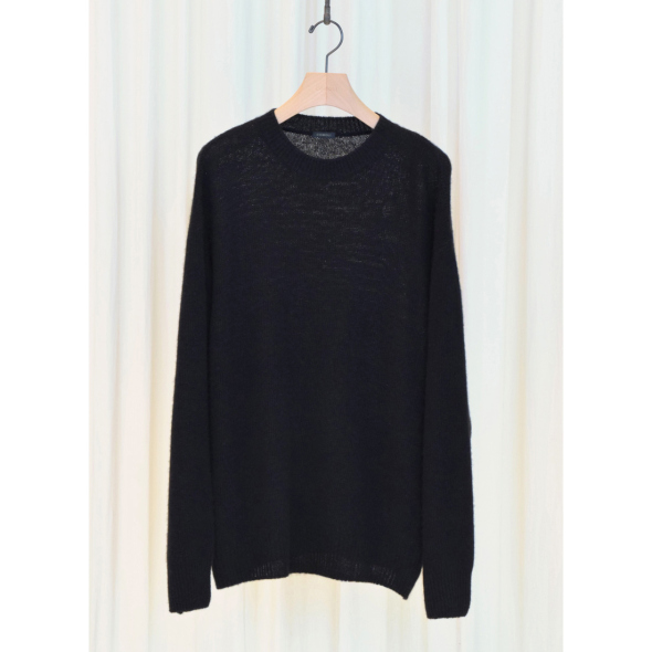 COMOLI (コモリ) 製品染カシミヤクルーネックニット COMOLI カシミヤ 製品染 クルーネックニット, Black – Navyblue