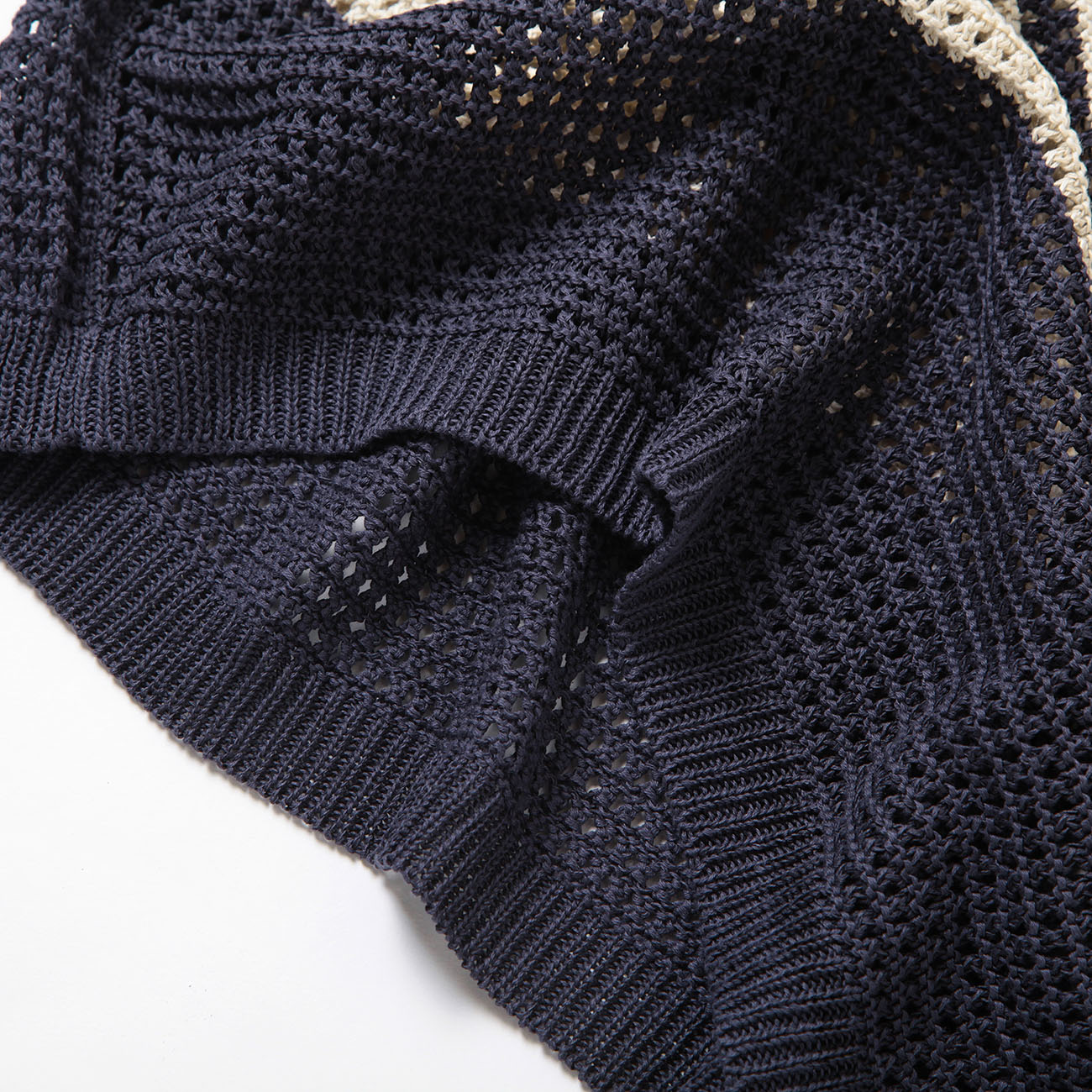 YOKE / ヨーク | BORDER MESH KNIT SKIPPER POLO SHIRT - Navy