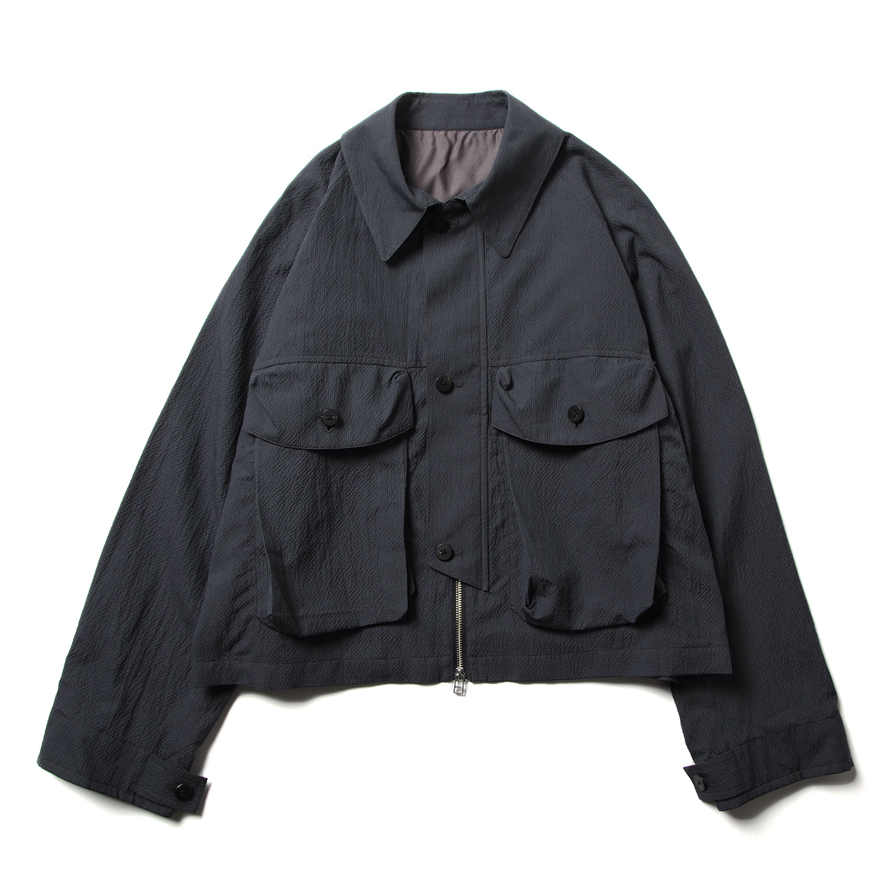 COTTON SILK RAMIE / ZIP UP BLOUSON - Charcoal