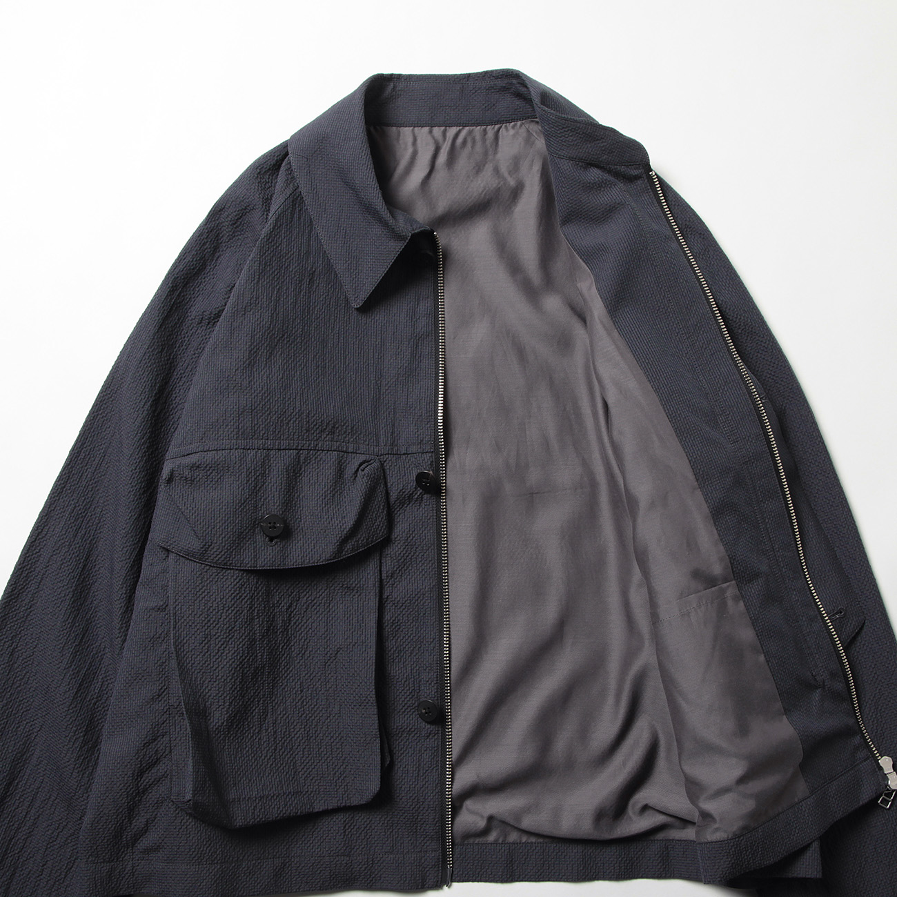 URU / ウル | COTTON SILK RAMIE / ZIP UP BLOUSON - Charcoal | 通販
