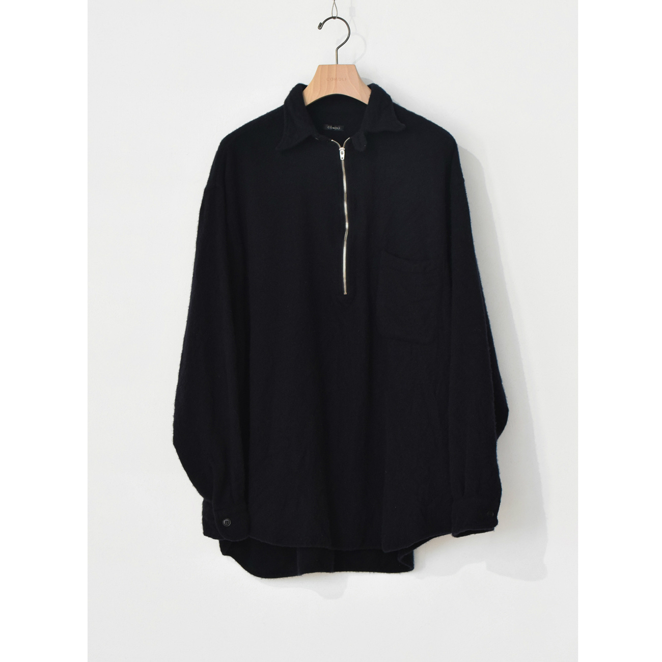 COMOLI / コモリ   縮絨ウール ハーフジップシャツ   Navy   通販