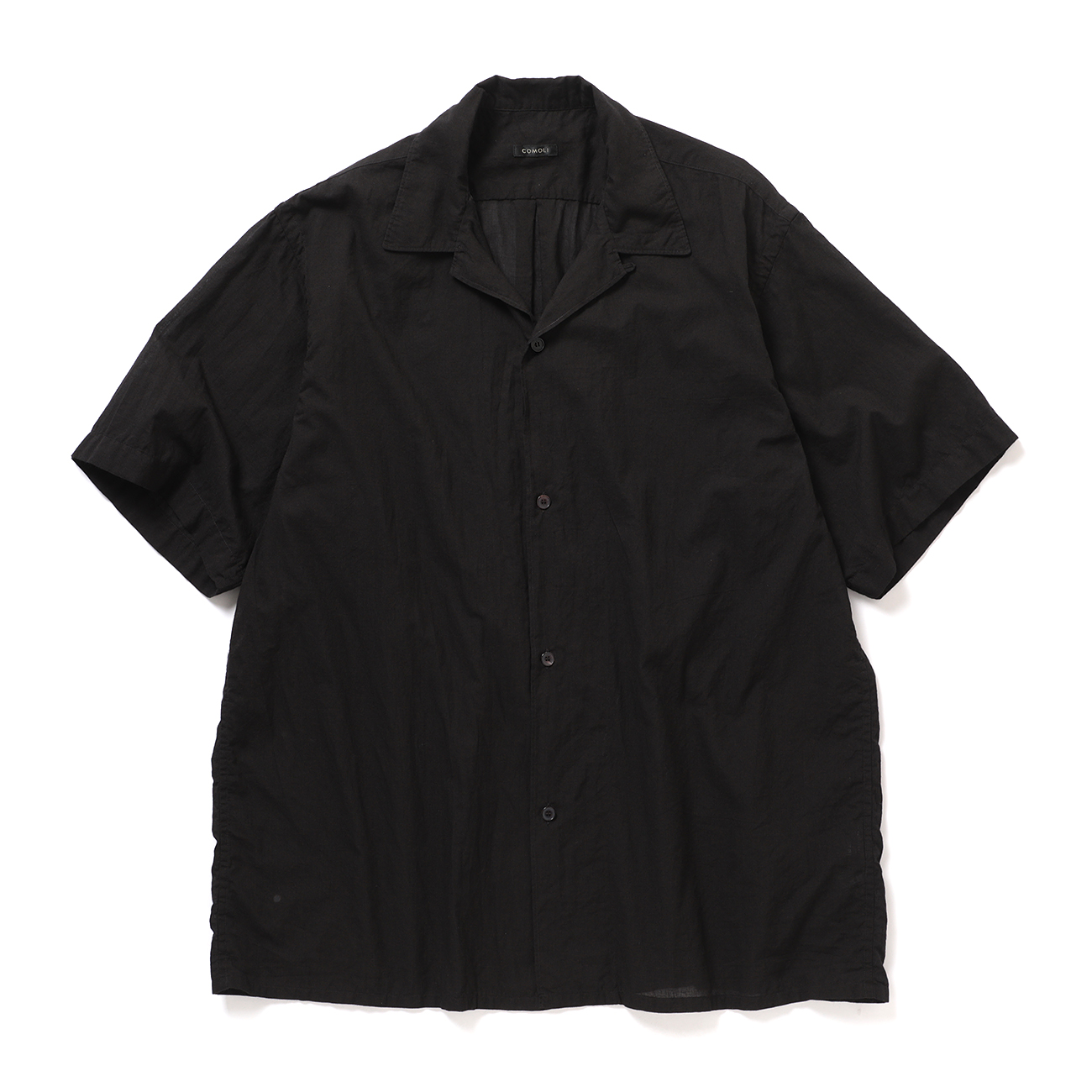 COMOLI / コモリ | KHADIコットン 半袖オープンカラーシャツ - Black
