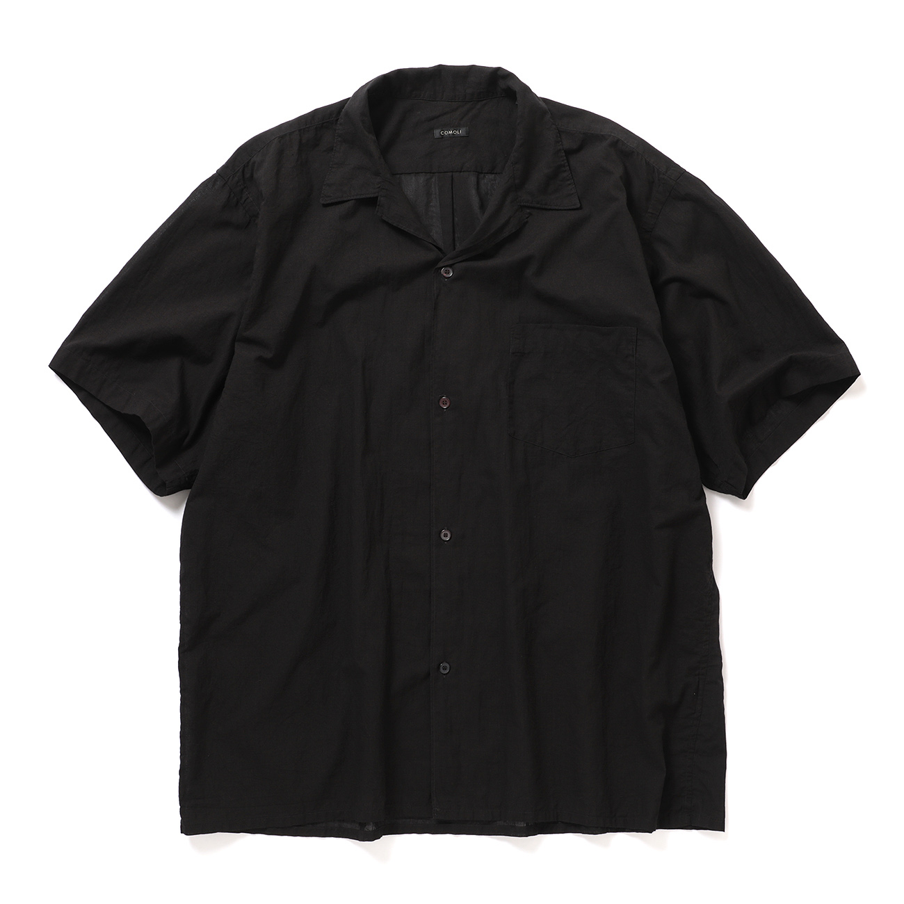 COMOLI ブラック 半袖シャツ COMOLI / コモリ | KHADIコットン 半袖オープンカラーシャツ