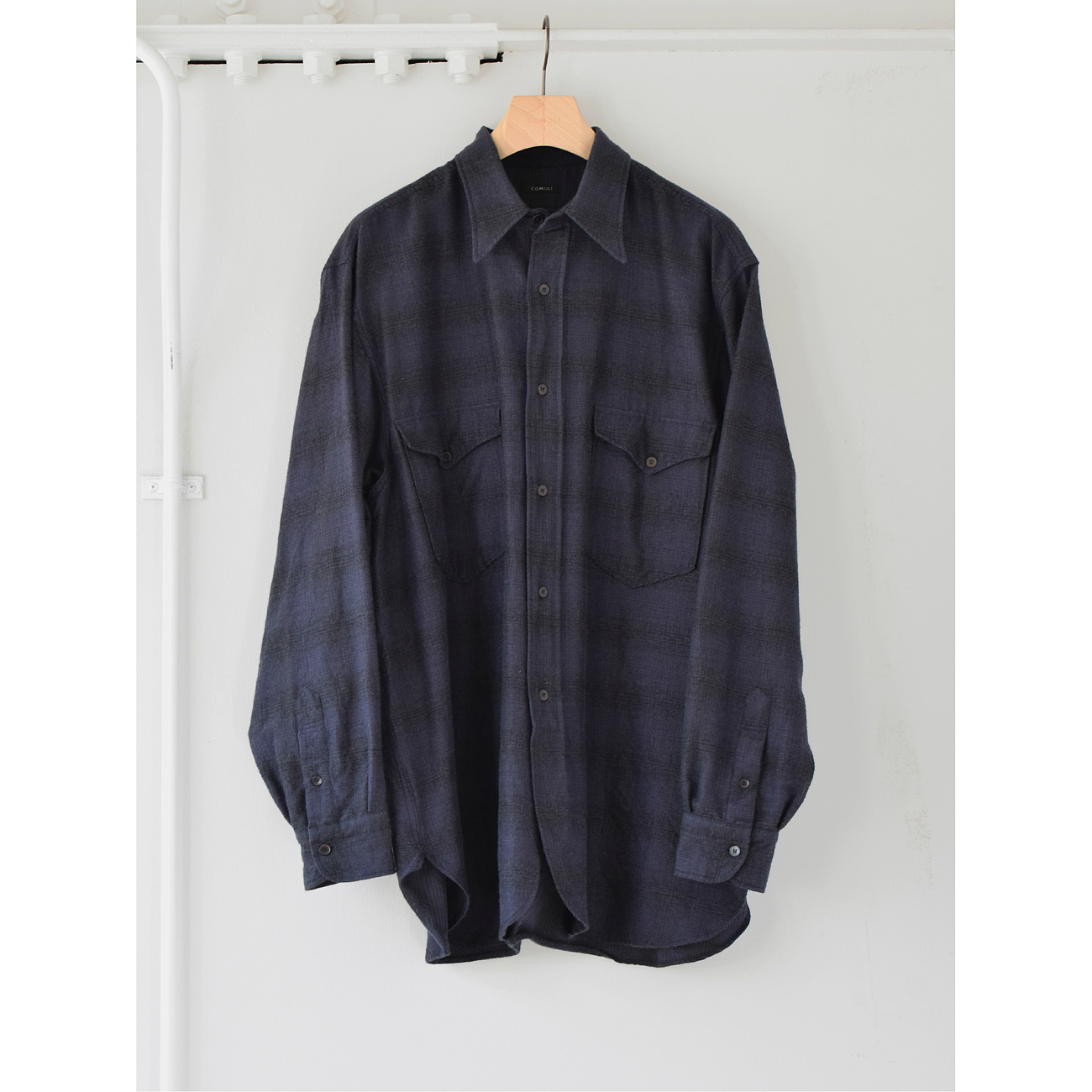 COMOLI ウールシルク ワークシャツ NAVY size1 - シャツ