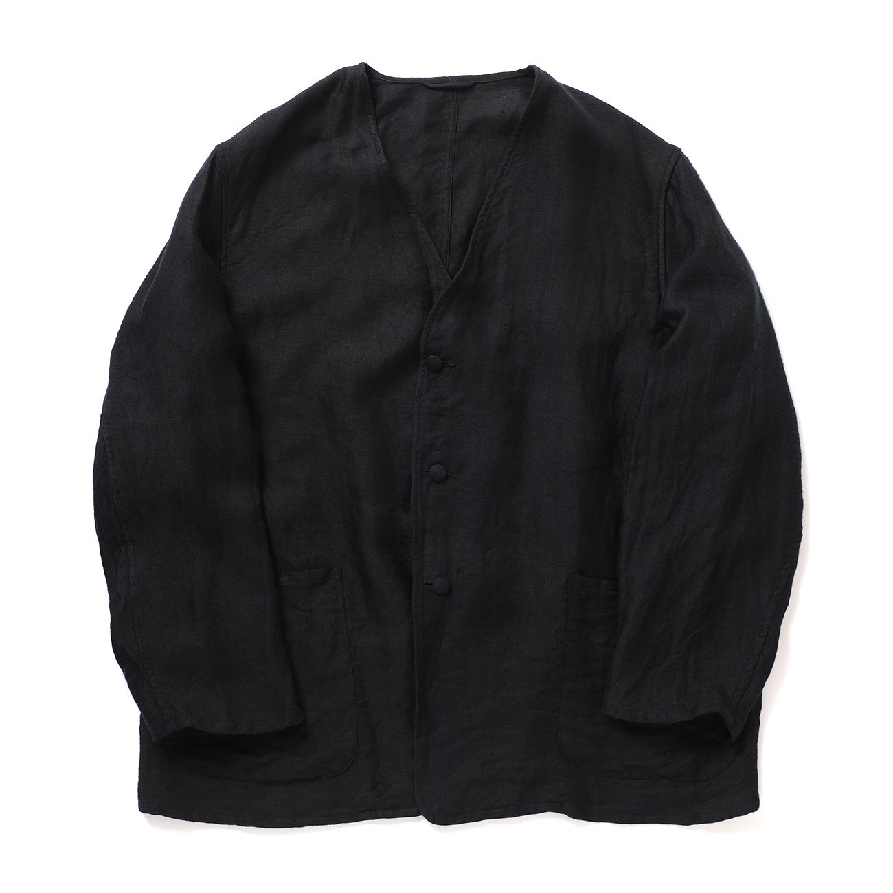 COMOLI / コモリ | リネンサテン ノーカラージャケット - Black