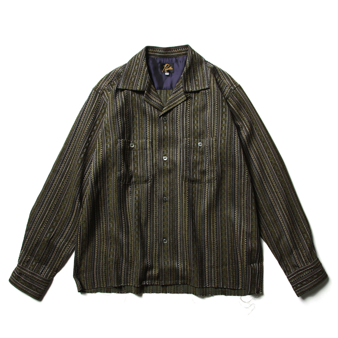 Needles / ニードルズ | C.O.B. Classic Shirt - W/Ac/Pe/R Ikat Stripe Mall Jq. -  Olive | 通販 - 正規取扱店 | COLLECT STORE / コレクトストア