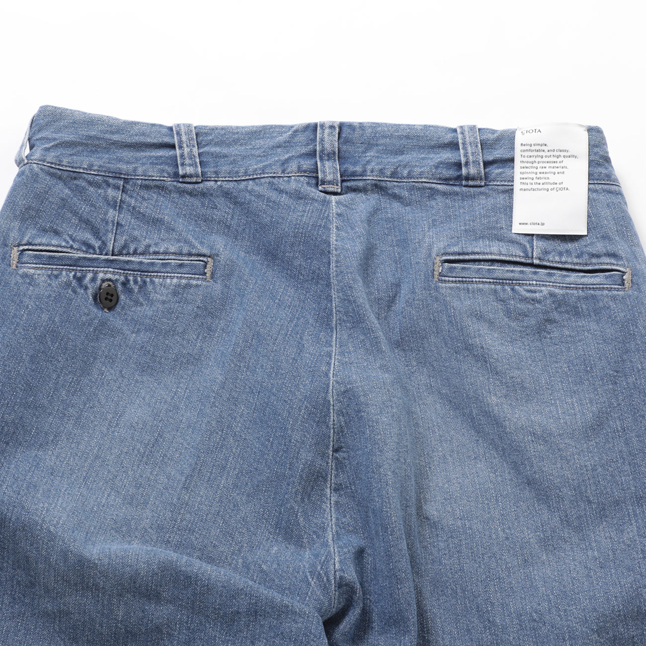 CIOTA / シオタ | Denim Slacks - Medium Dark Blue Damage | 通販