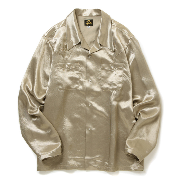 店舗限定商品　レア　Needles　ニードルス　サテンシャツ　L ベージュ Needles / ニードルズ | L/S Cowboy One-Up Shirt - Acetate Sateen